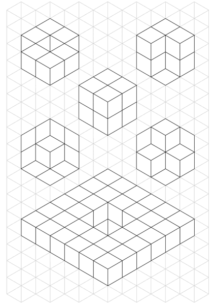 6 drawings on isometric grid